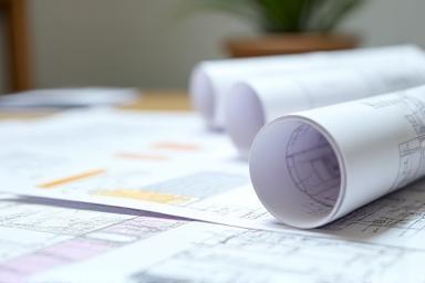 Rolled up architectural plans freshly printed