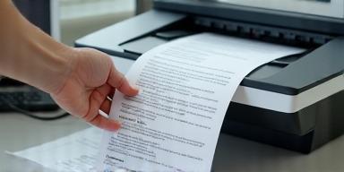 Hands scanning documents to digital format